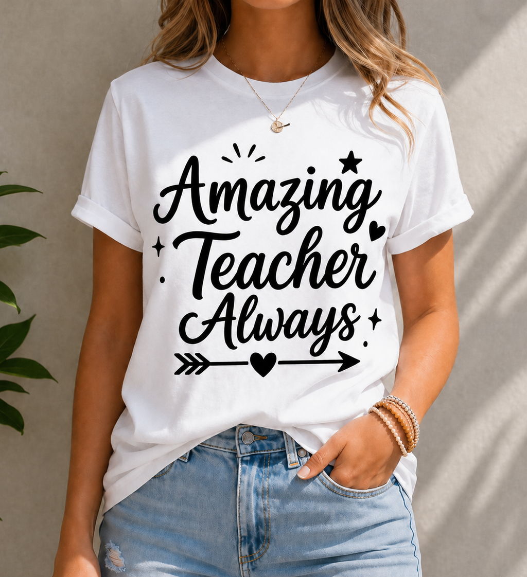 Amazing Teacher Always Vinyl T-Shirt | Cute Teacher Appreciation Tee