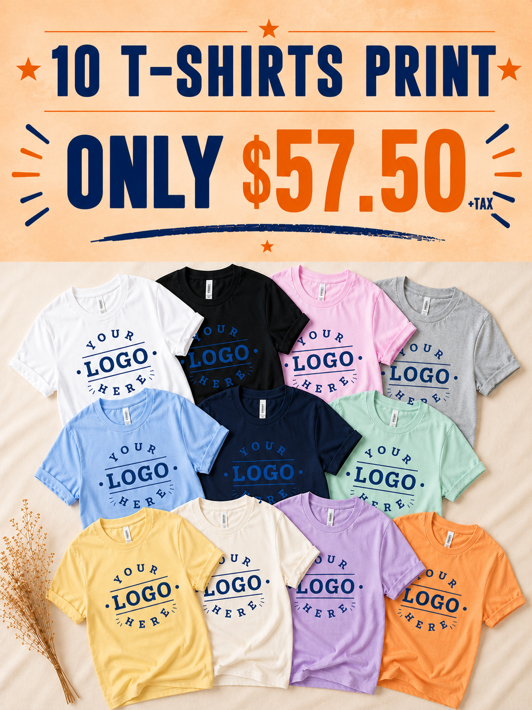 Custom T-Shirt Bundle (10 Pack) | Only $57.50 | Bulk Logo Tee Set