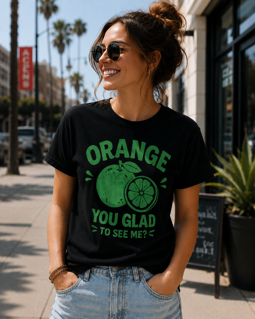 Orange You Glad To See Me Funny Vinyl T-Shirt | Cute Citrus Pun Tee
