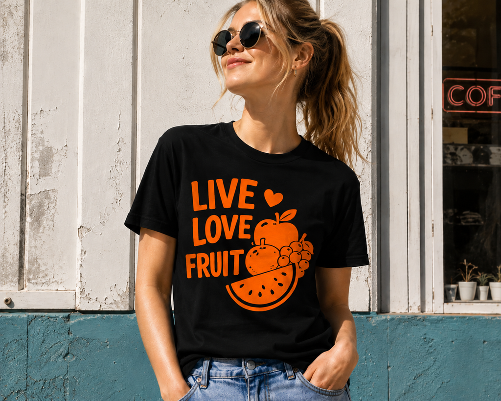 Live Love Fruit Vinyl T-Shirt | Cute Retro Fruit Summer Tee