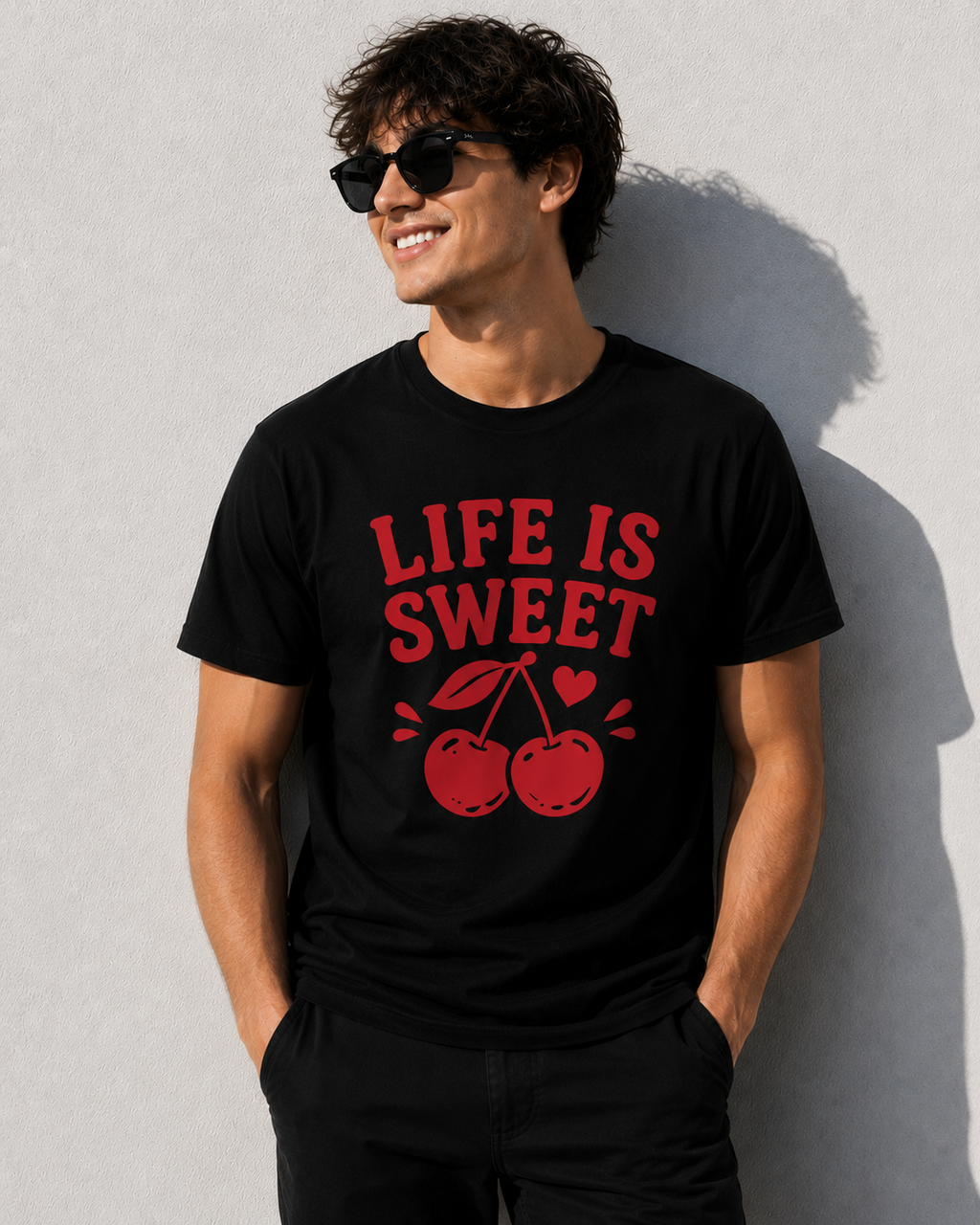 Life Is Sweet Cherry Vinyl T-Shirt | Cute Retro Fruit Summer Tee