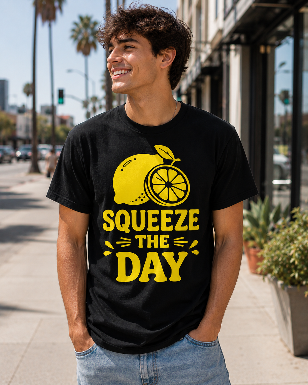 Squeeze The Day Lemon Vinyl T-Shirt | Funny Summer Citrus Tee