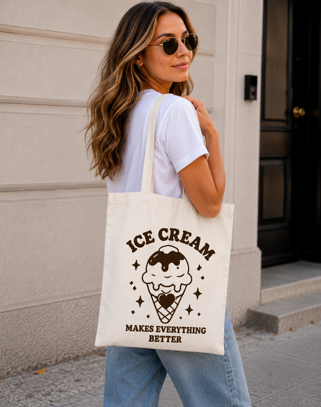 Ice Cream Makes Everything Better Tote Bag | Cute Aesthetic Canvas Bag