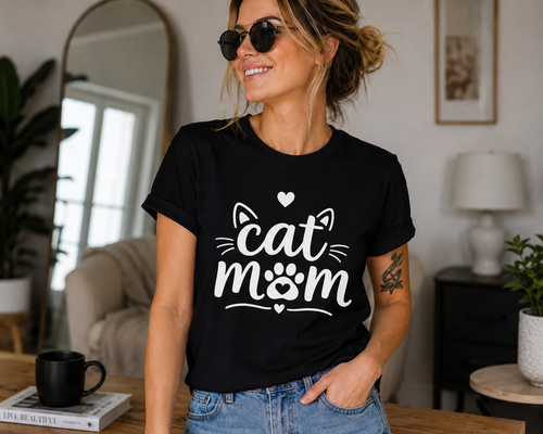Cat Mom T-Shirt | Cute Cat Lover Vinyl Tee | Paw Print Kitty Mom Gift Shirt
