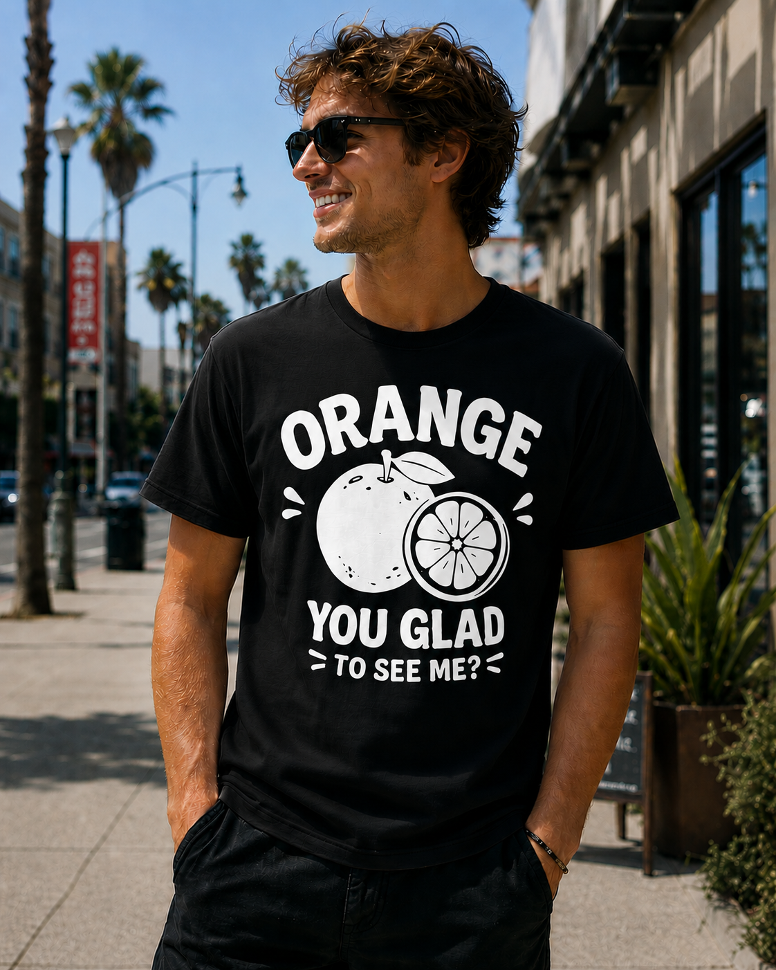 Orange You Glad To See Me Funny Vinyl T-Shirt | Cute Citrus Pun Tee