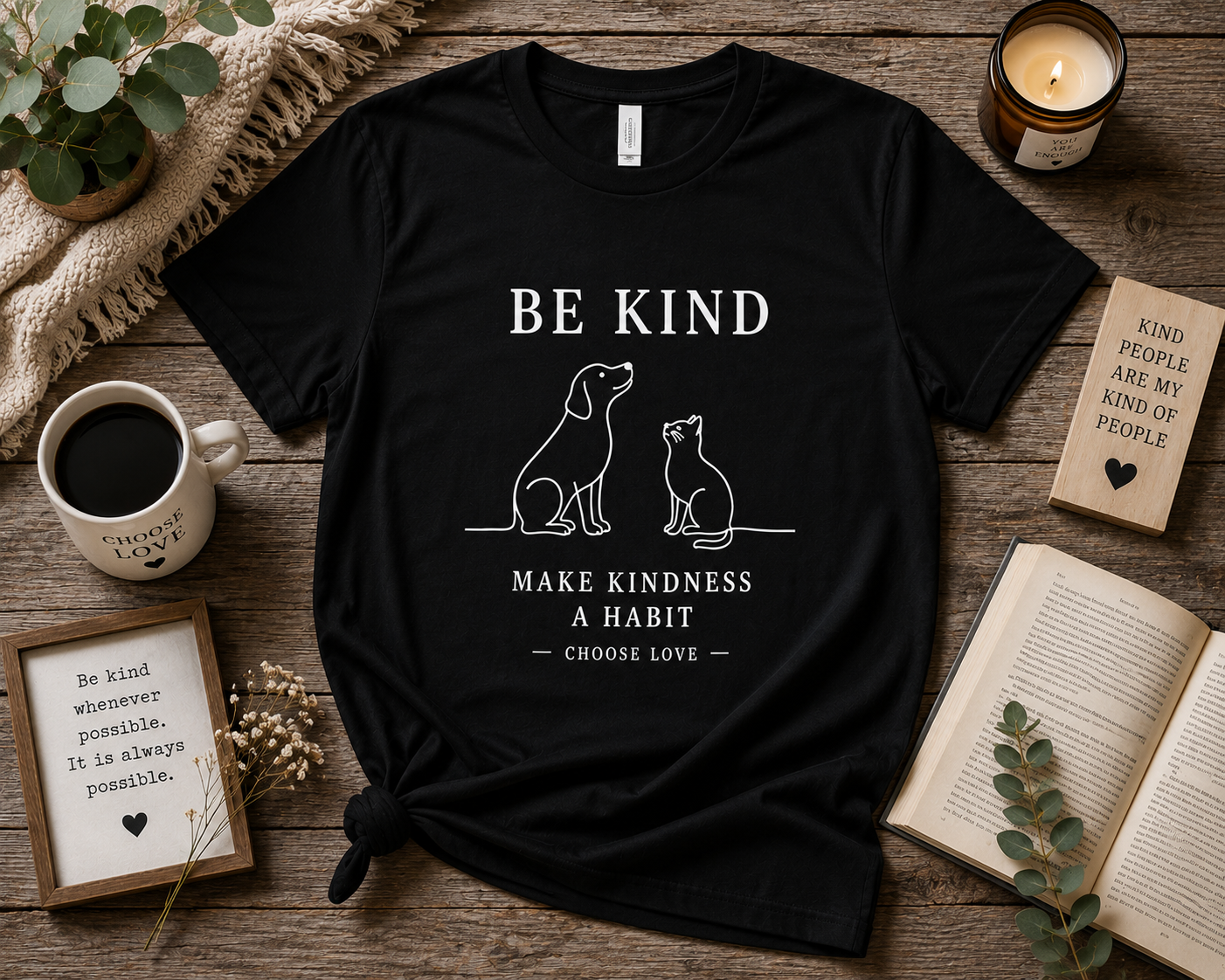 Be Kind Dog & Cat T-Shirt | Minimalist Animal Lover Graphic Tee | Choose Love Shirt