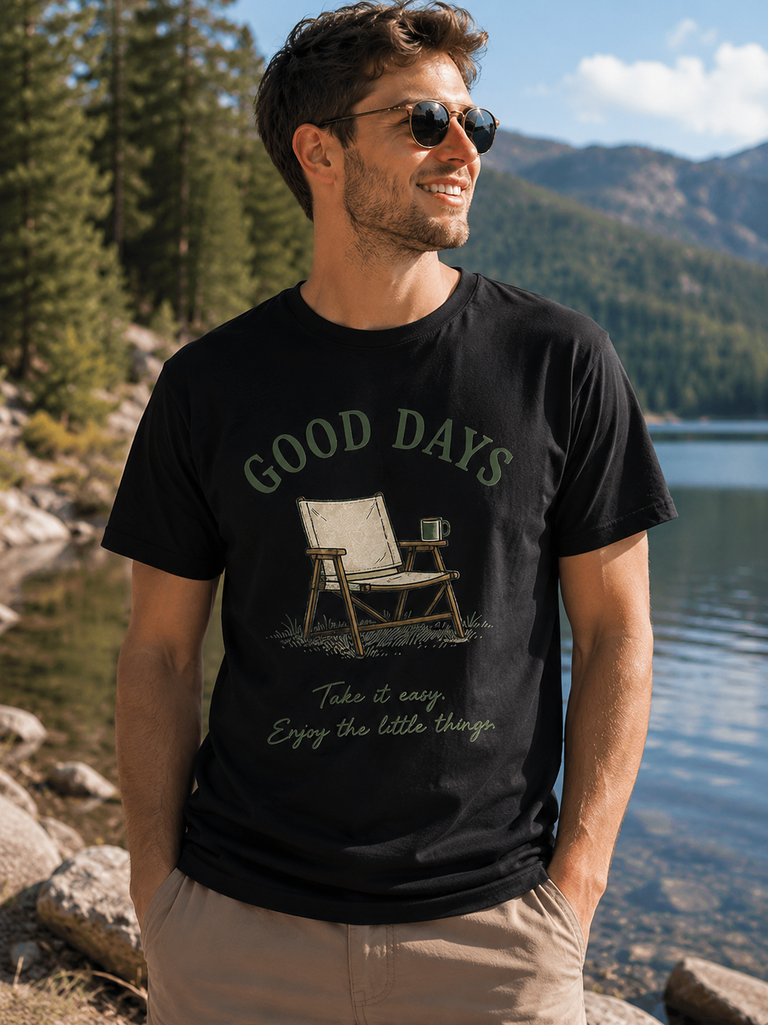 Good Days Camping Graphic Tee | Vintage Outdoor Relaxation T-Shirt | Unisex Nature Shirt