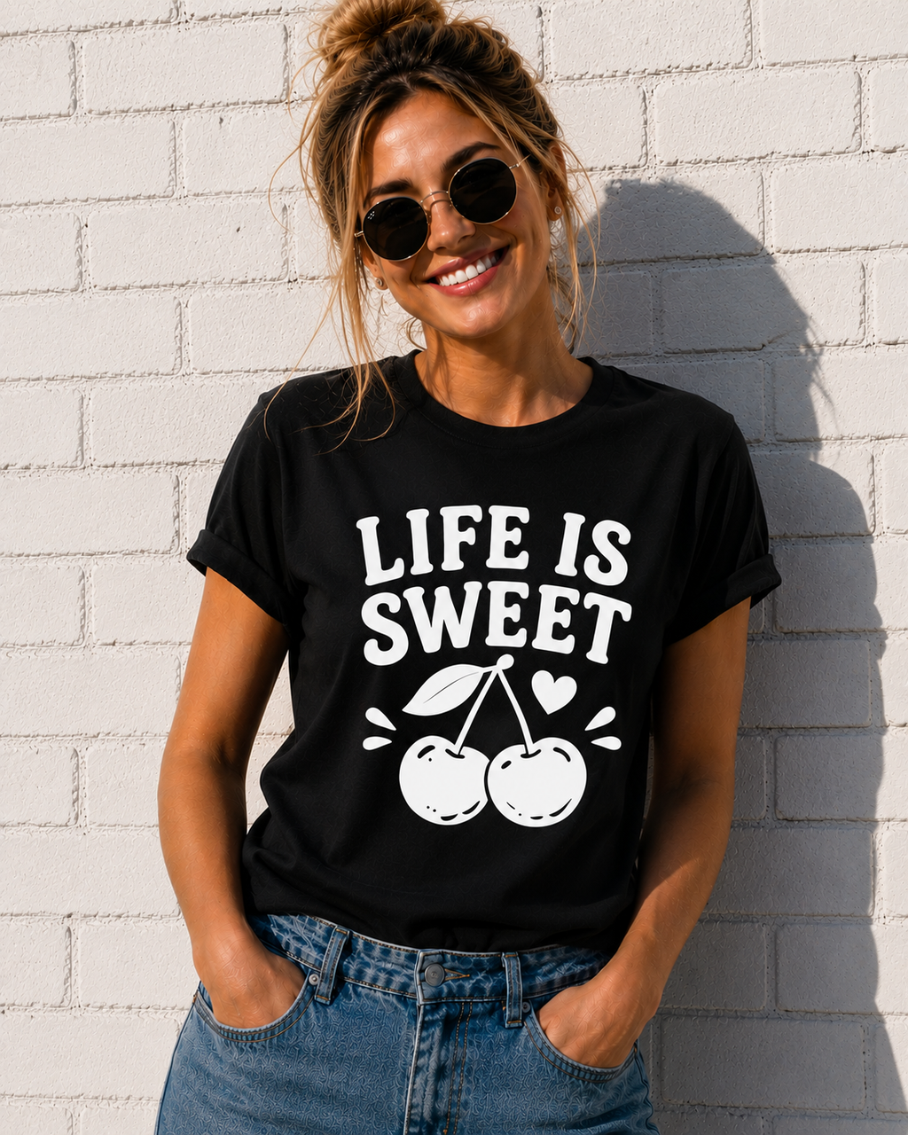 Life Is Sweet Cherry Vinyl T-Shirt | Cute Retro Fruit Summer Tee