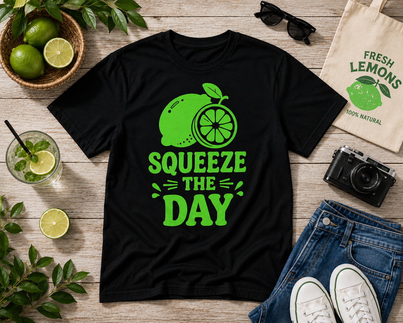 Squeeze The Day Lemon Vinyl T-Shirt | Funny Summer Citrus Tee