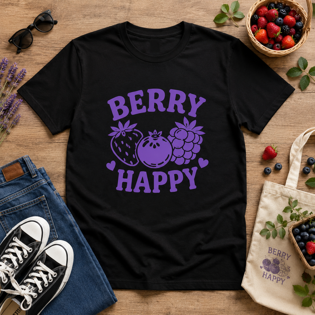 Berry Happy Vinyl T-Shirt | Cute Retro Fruit Aesthetic Tee