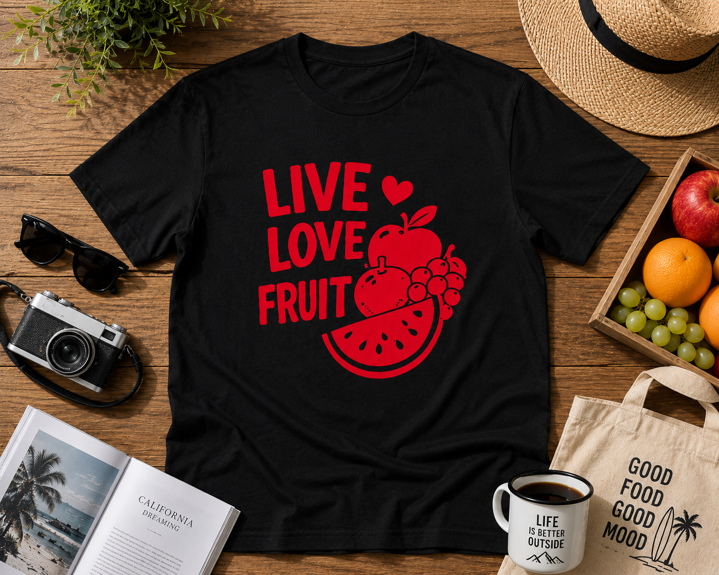 Live Love Fruit Vinyl T-Shirt | Cute Retro Fruit Summer Tee