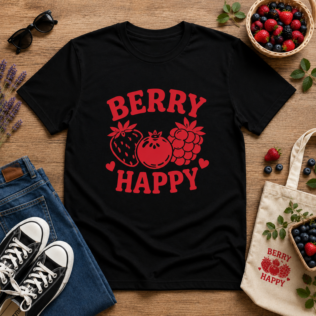 Berry Happy Vinyl T-Shirt | Cute Retro Fruit Aesthetic Tee