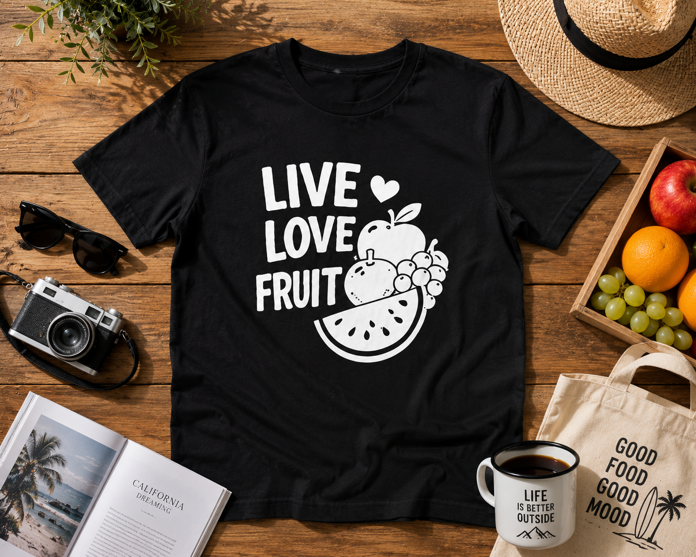 Live Love Fruit Vinyl T-Shirt | Cute Retro Fruit Summer Tee