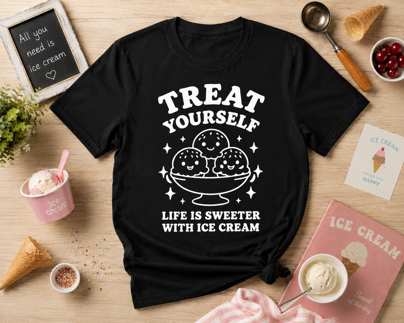 Treat Yourself Ice Cream Vinyl Tee | Cute Retro Summer T-Shirt