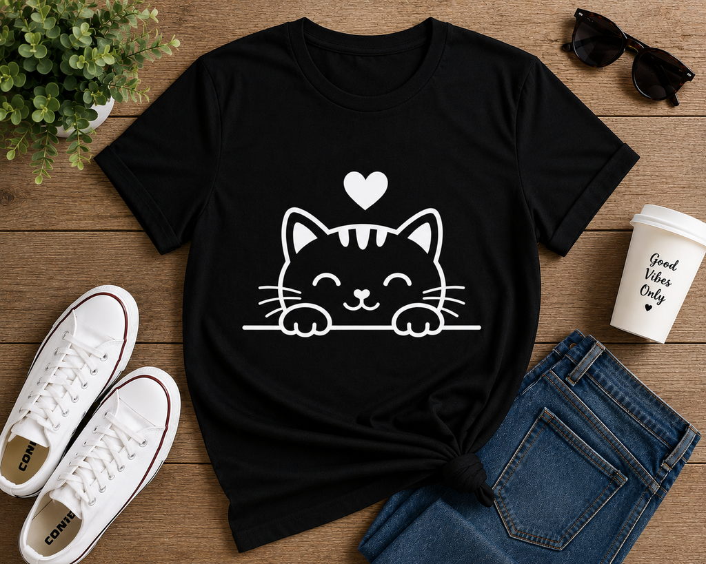 Cute Cat Lover T-Shirt | Adorable Kitty Vinyl Tee | Cat Mom Gift | Animal Lover Shirt
