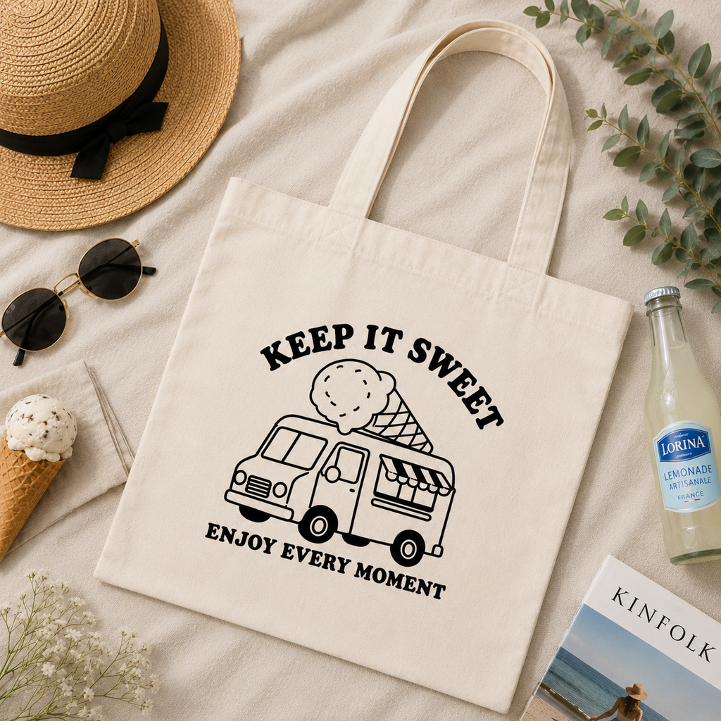 Keep It Sweet Ice Cream Truck Canvas Tote Bag – Cute Summer Aesthetic Bag