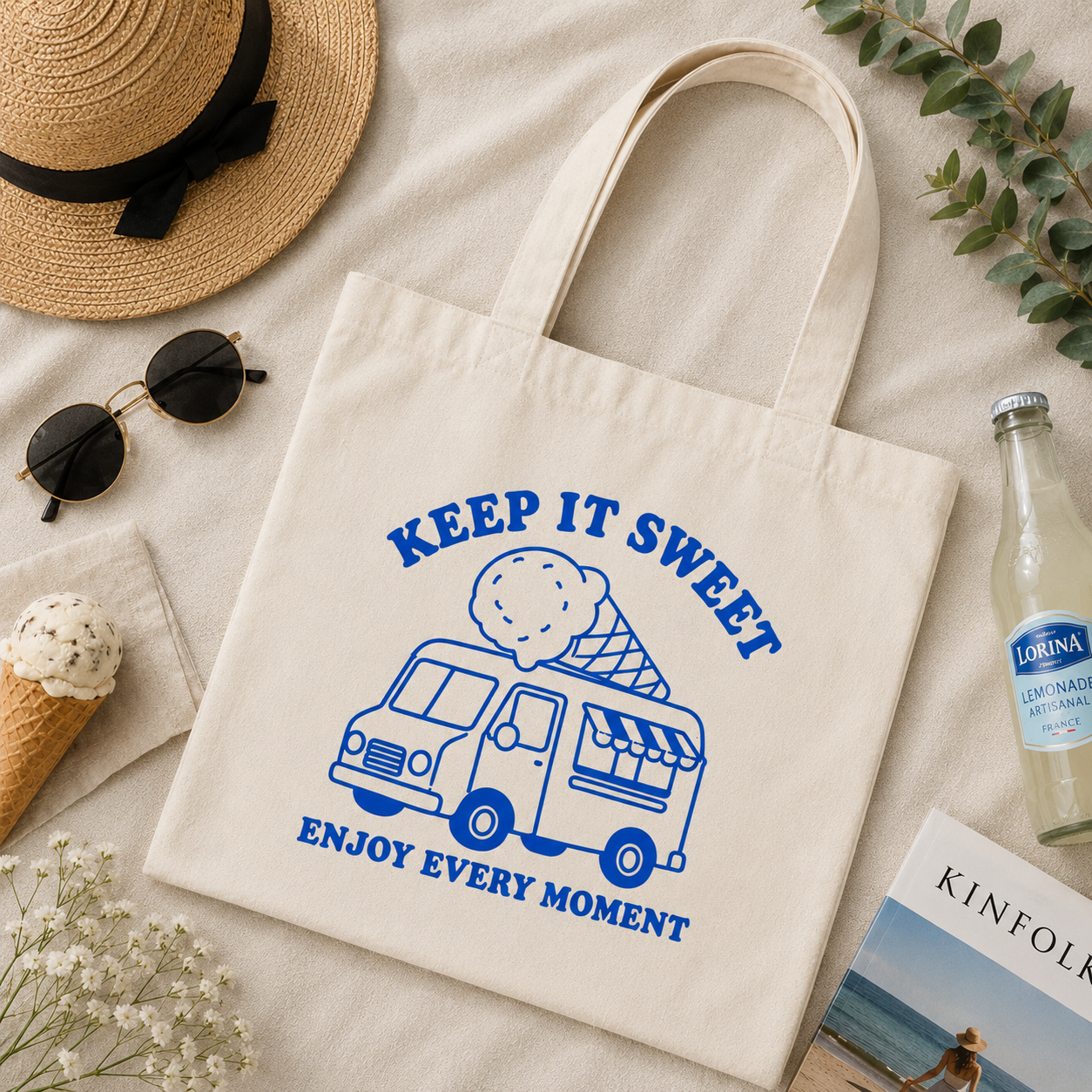 Keep It Sweet Ice Cream Truck Canvas Tote Bag – Cute Summer Aesthetic Bag