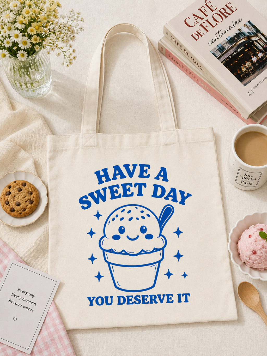 Have A Sweet Day Ice Cream Canvas Tote Bag – Cute Aesthetic Shopping Bag