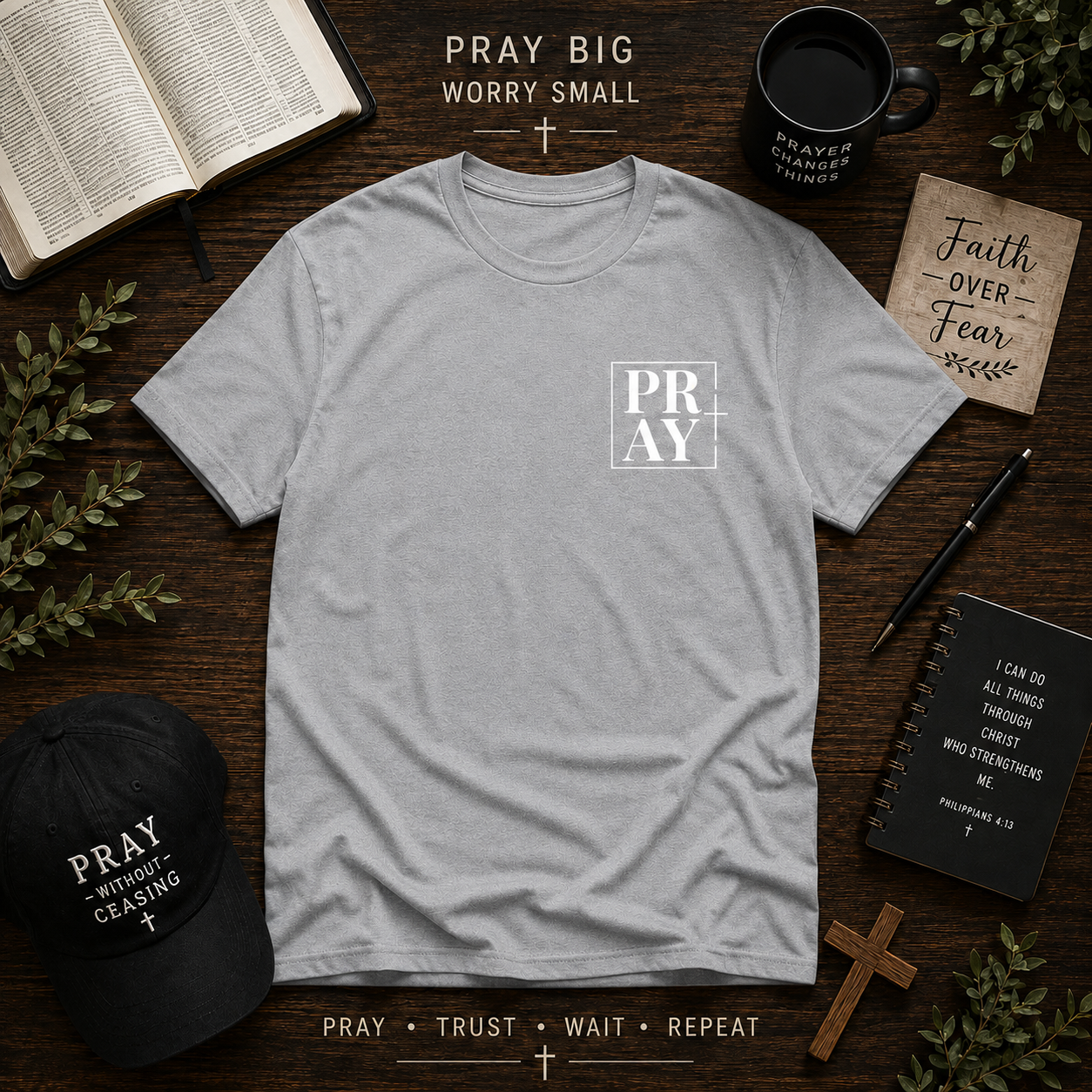 Pray Christian Minimalist Vinyl T-Shirt