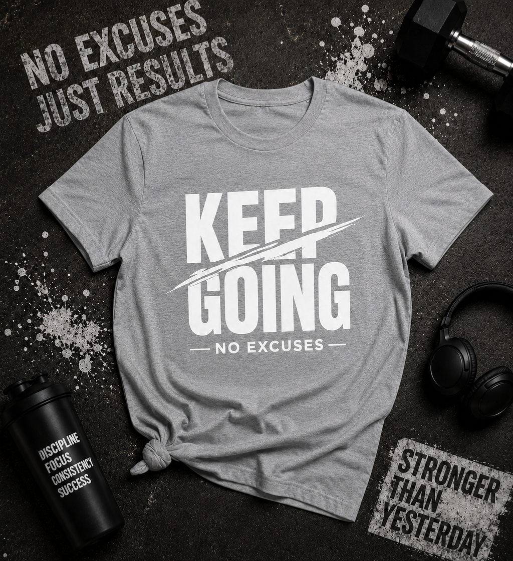Keep Going No Excuses Motivational Vinyl T-Shirt