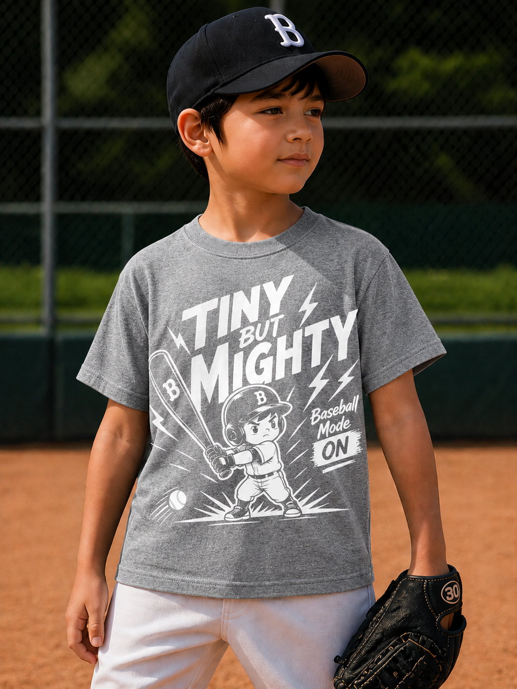 Tiny But Mighty Kids Baseball Vinyl T-Shirt