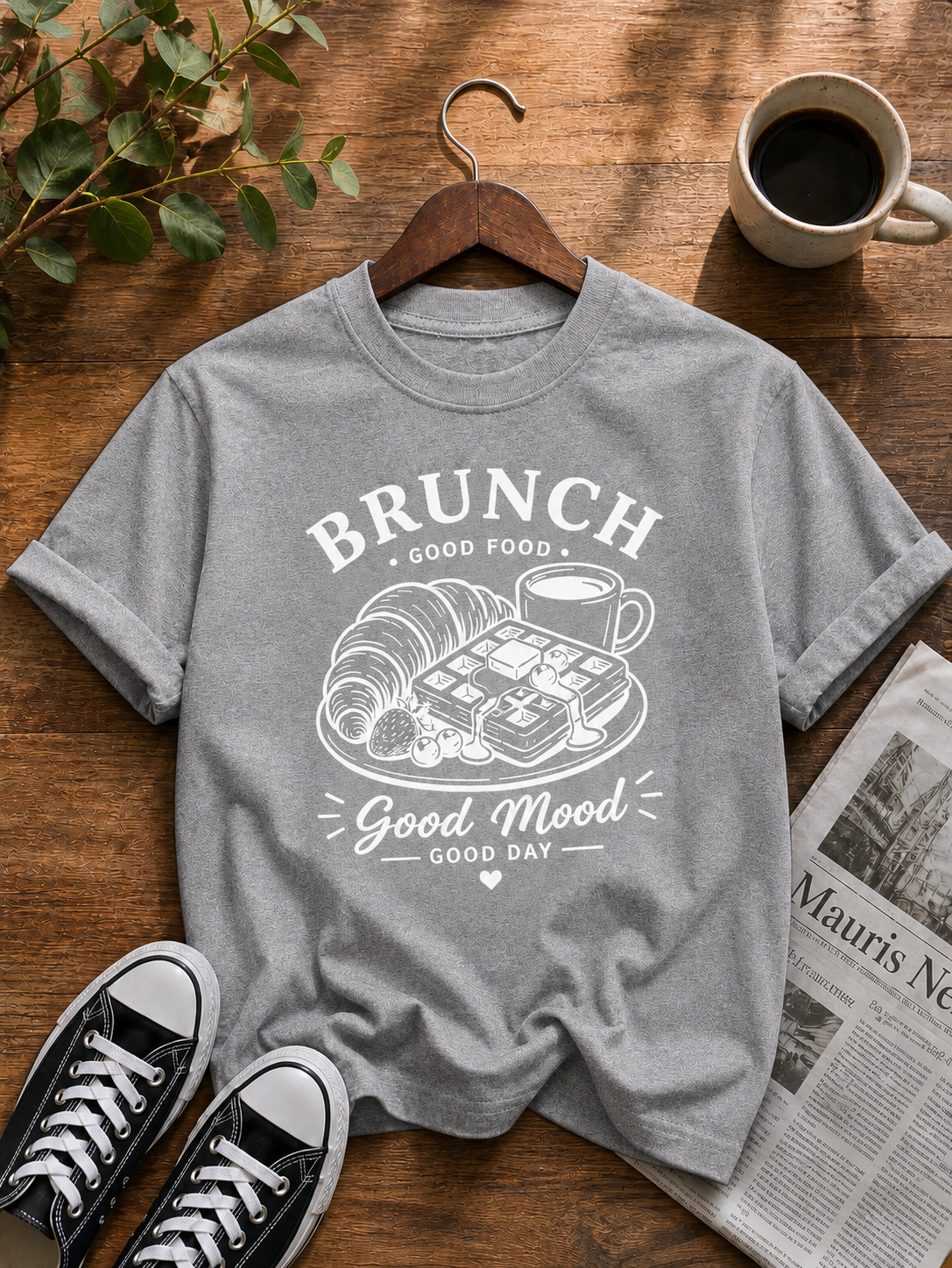 Brunch Good Mood Vinyl T-Shirt – Coffee & Waffle Aesthetic Tee