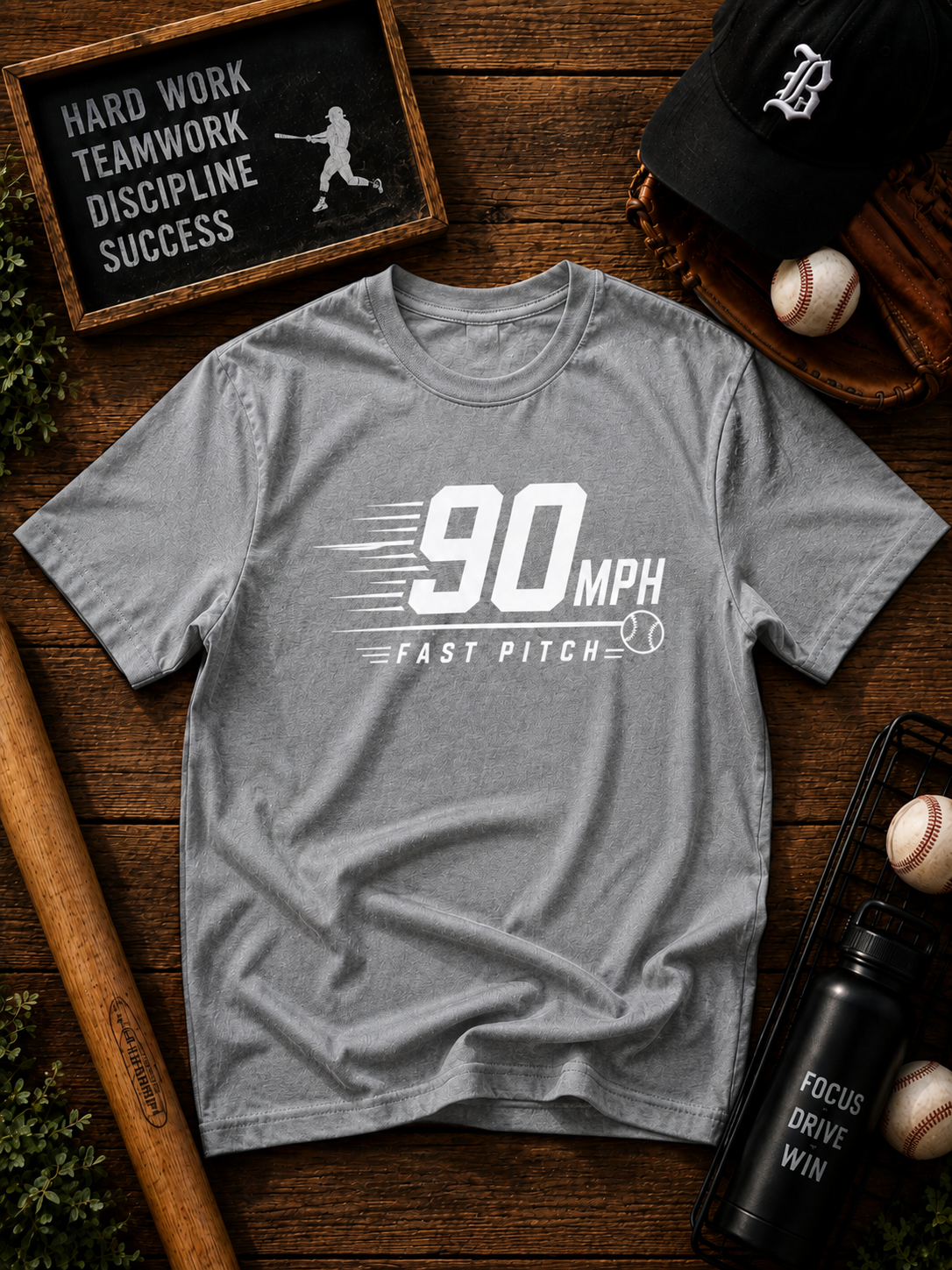 90 MPH Fast Pitch Baseball Vinyl T-Shirt