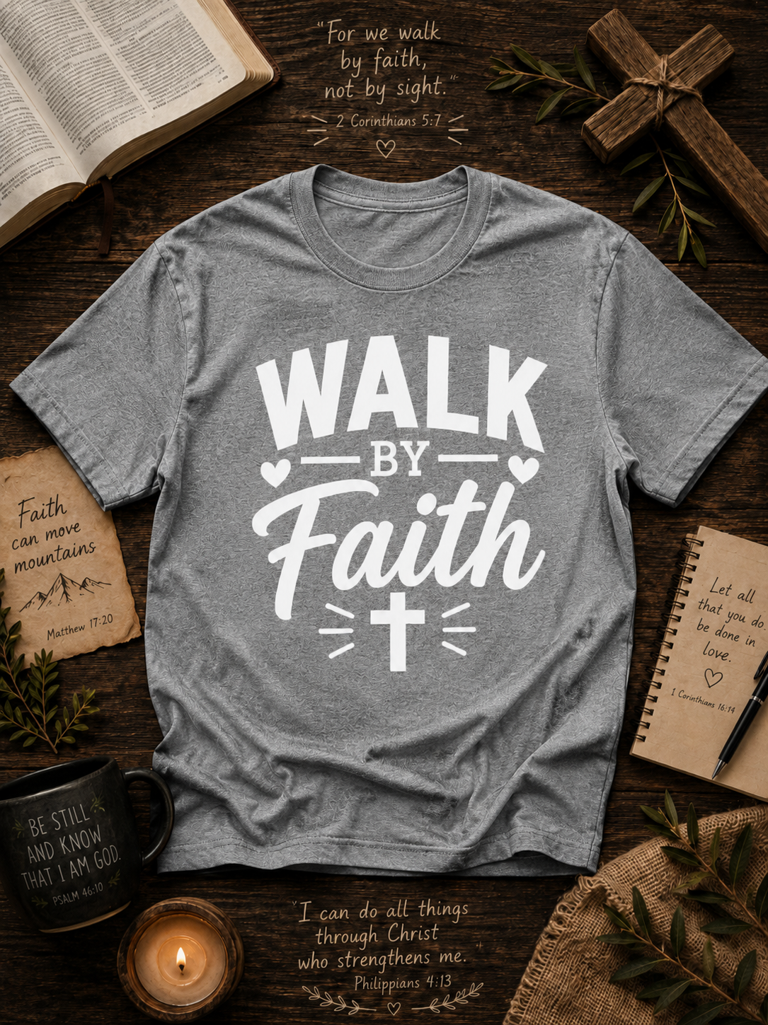 Walk by Faith Christian Inspirational Vinyl T-Shirt