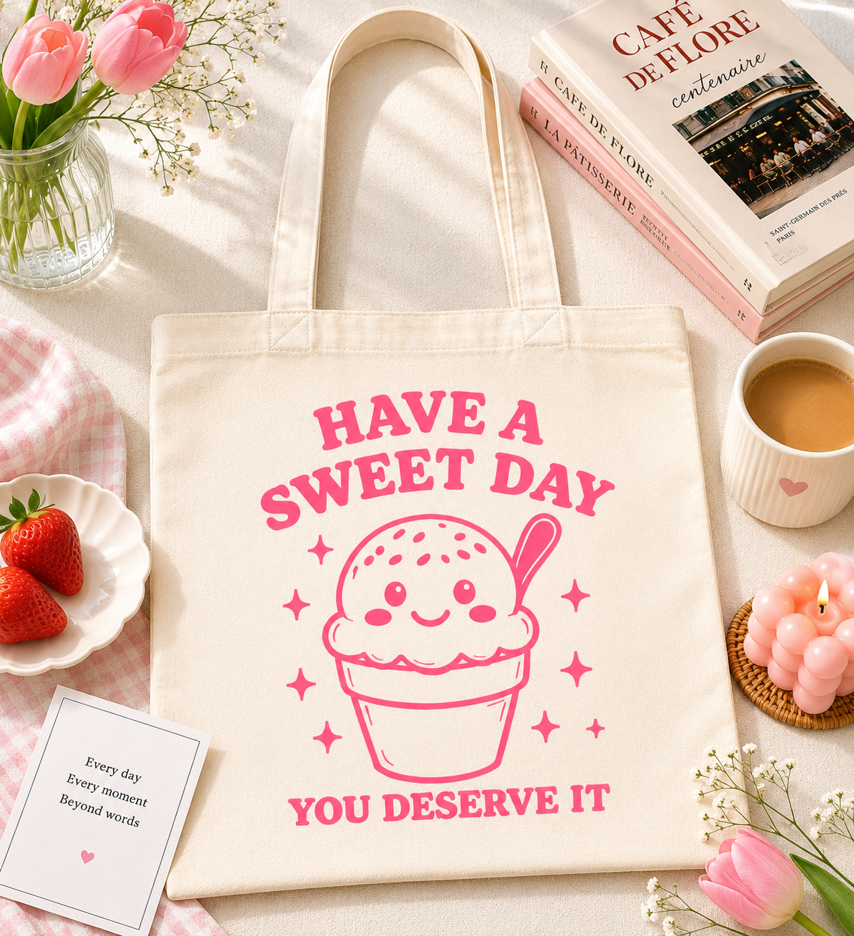 Have A Sweet Day Ice Cream Canvas Tote Bag – Cute Aesthetic Shopping Bag