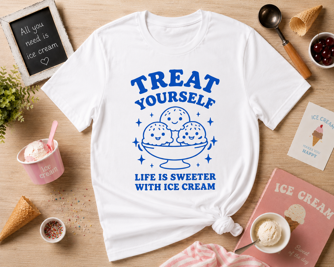 Treat Yourself Ice Cream Vinyl Tee | Cute Retro Summer T-Shirt