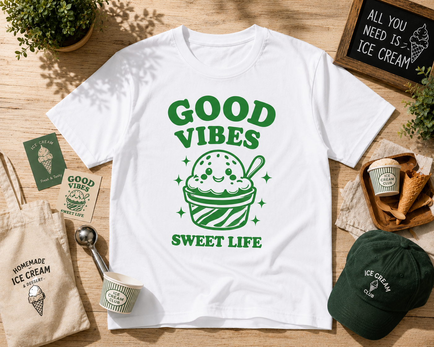 Good Vibes Sweet Life Ice Cream Vinyl Tee | Cute Retro Summer Shirt