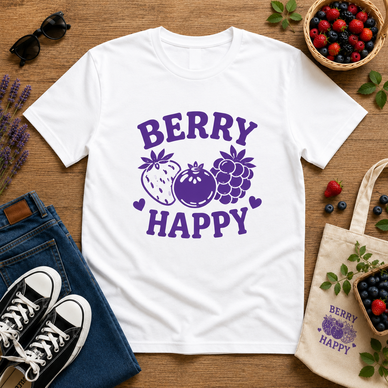 Berry Happy Vinyl T-Shirt | Cute Retro Fruit Aesthetic Tee