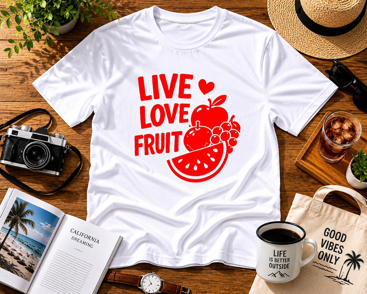 Live Love Fruit Vinyl T-Shirt | Cute Retro Fruit Summer Tee