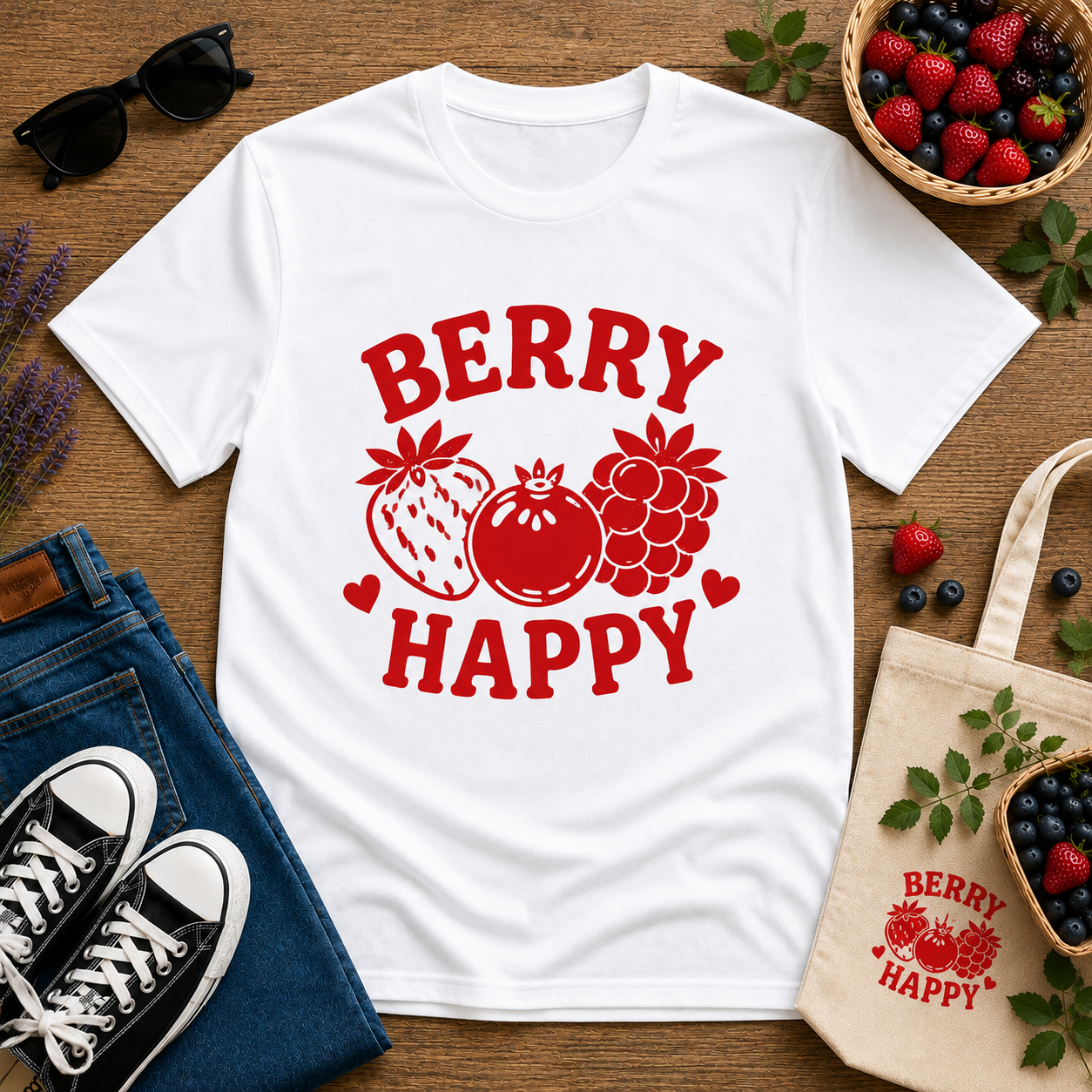 Berry Happy Vinyl T-Shirt | Cute Retro Fruit Aesthetic Tee