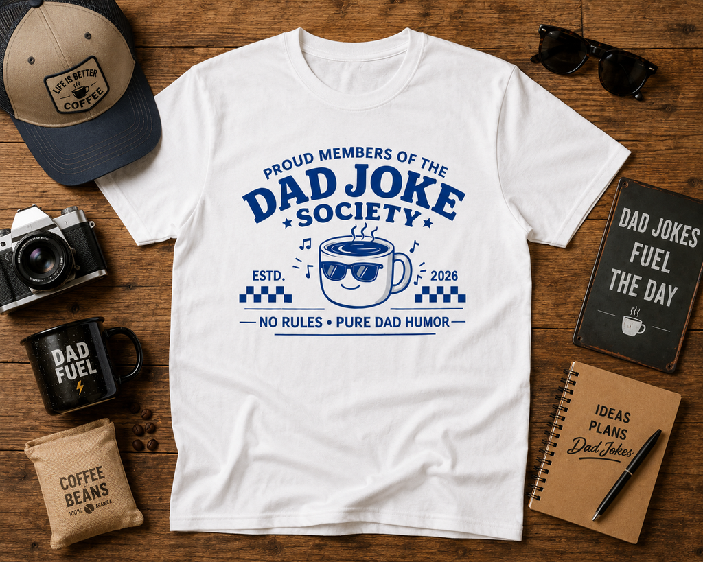 Dad Joke Society Coffee Vinyl T-Shirt | Funny Dad Humor Tee
