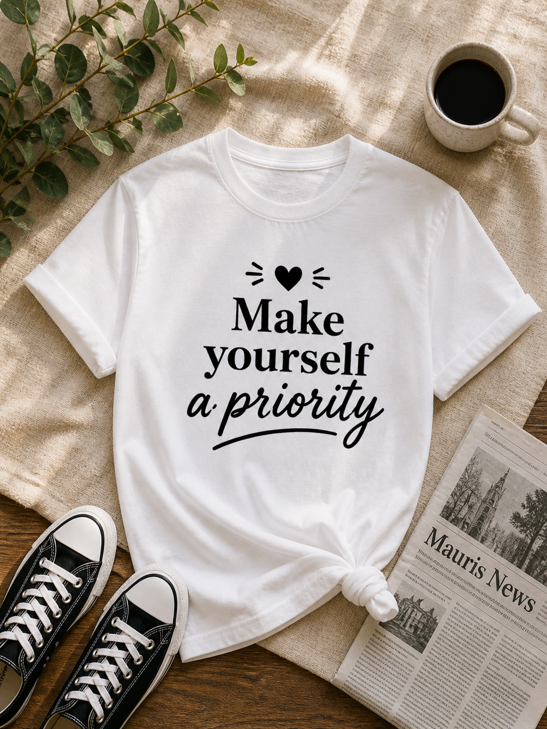 Make Yourself a Priority Inspirational Vinyl T-Shirt for Women