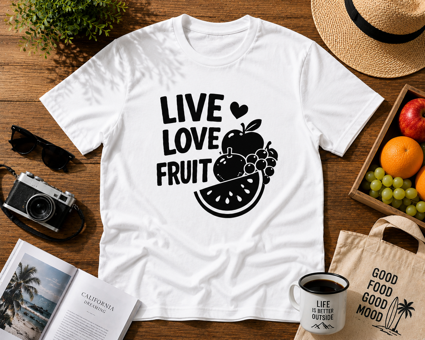 Live Love Fruit Vinyl T-Shirt | Cute Retro Fruit Summer Tee