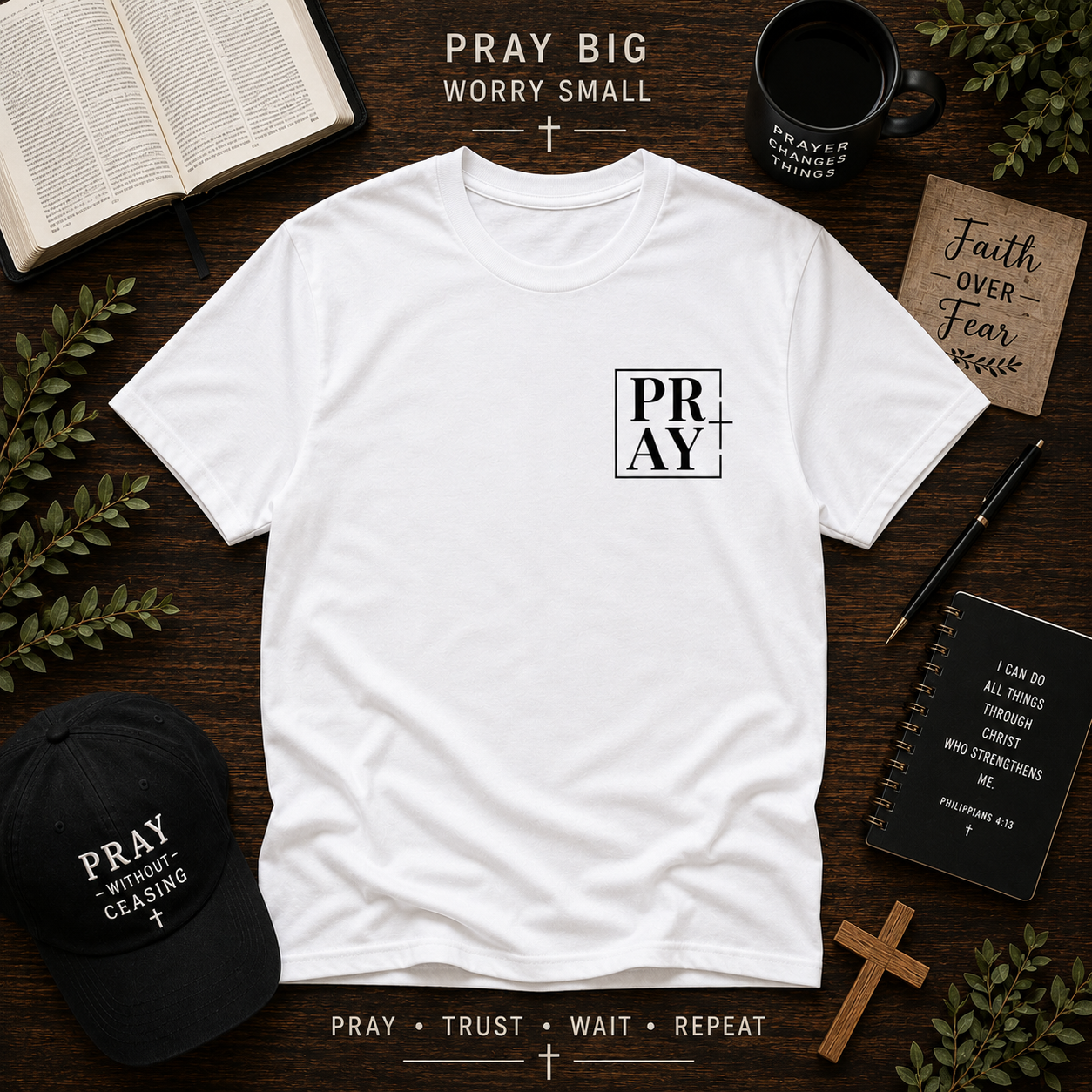 Pray Christian Minimalist Vinyl T-Shirt