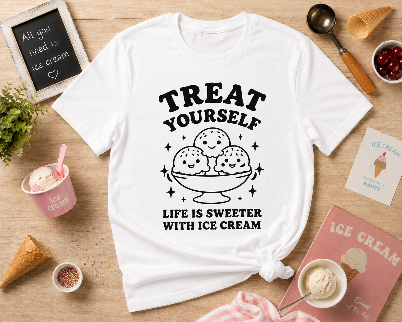 Treat Yourself Ice Cream Vinyl Tee | Cute Retro Summer T-Shirt