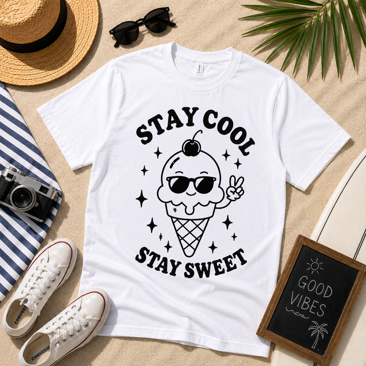 Stay Cool Stay Sweet Ice Cream Vinyl Tee | Cute Summer Aesthetic Shirt