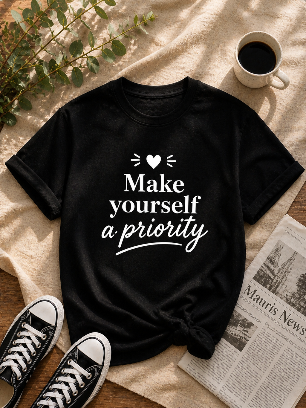 Make Yourself a Priority Inspirational Vinyl T-Shirt for Women
