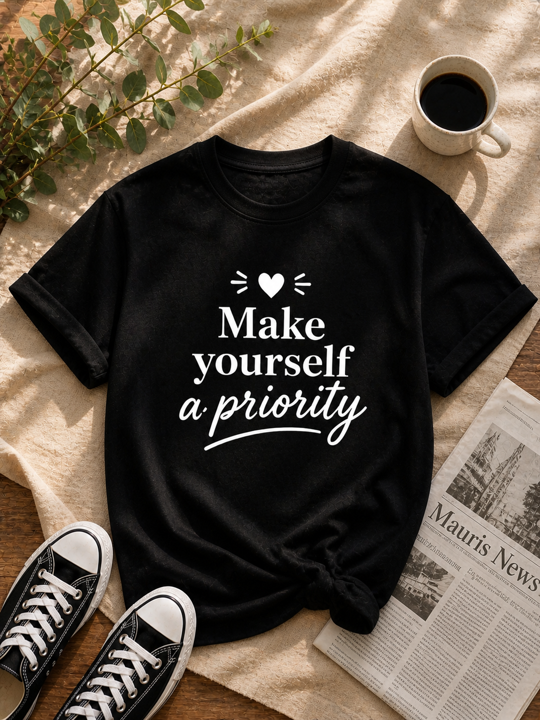 Make Yourself a Priority Inspirational Vinyl T-Shirt for Women