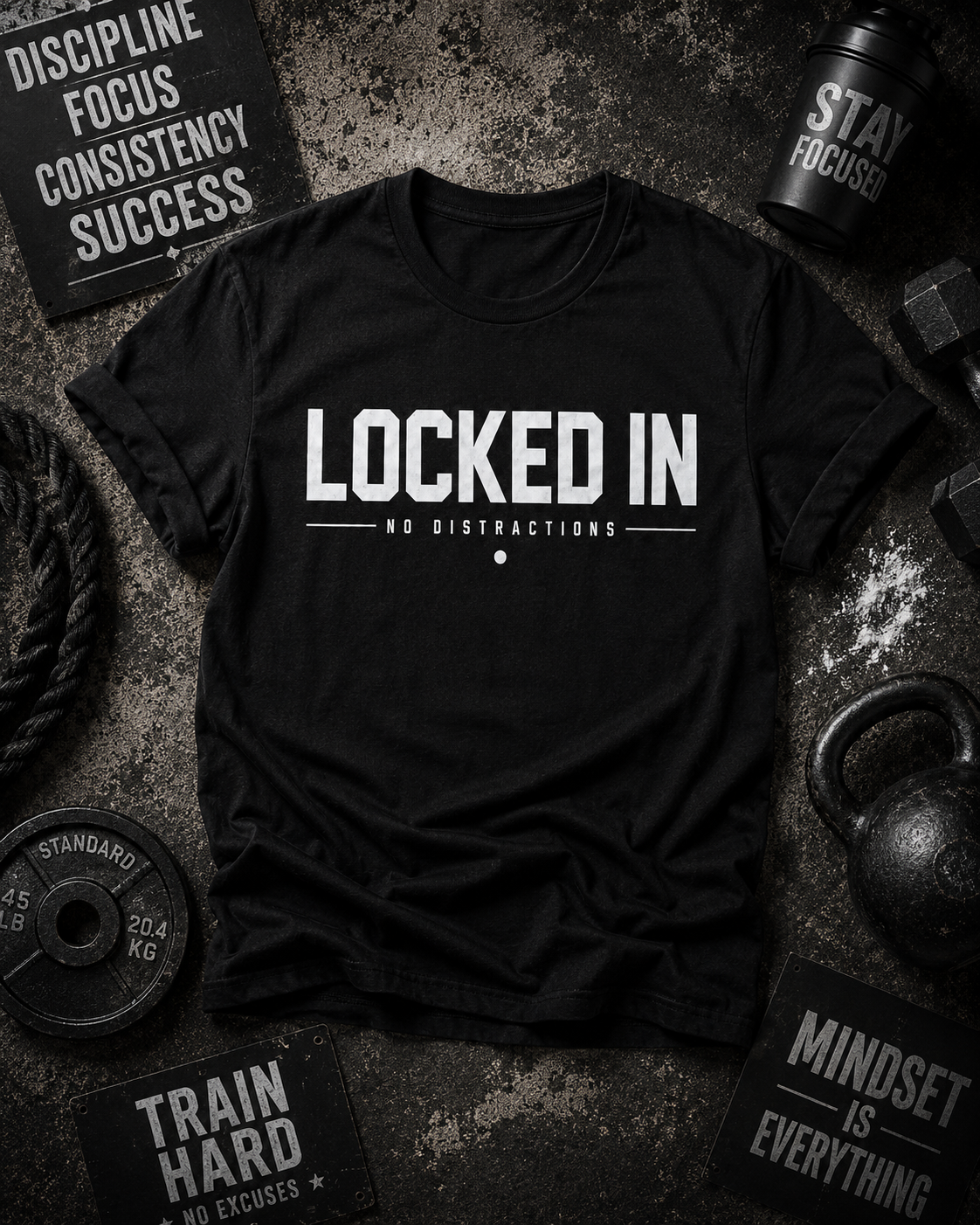 Locked In No Distractions Motivational Gym T-Shirt