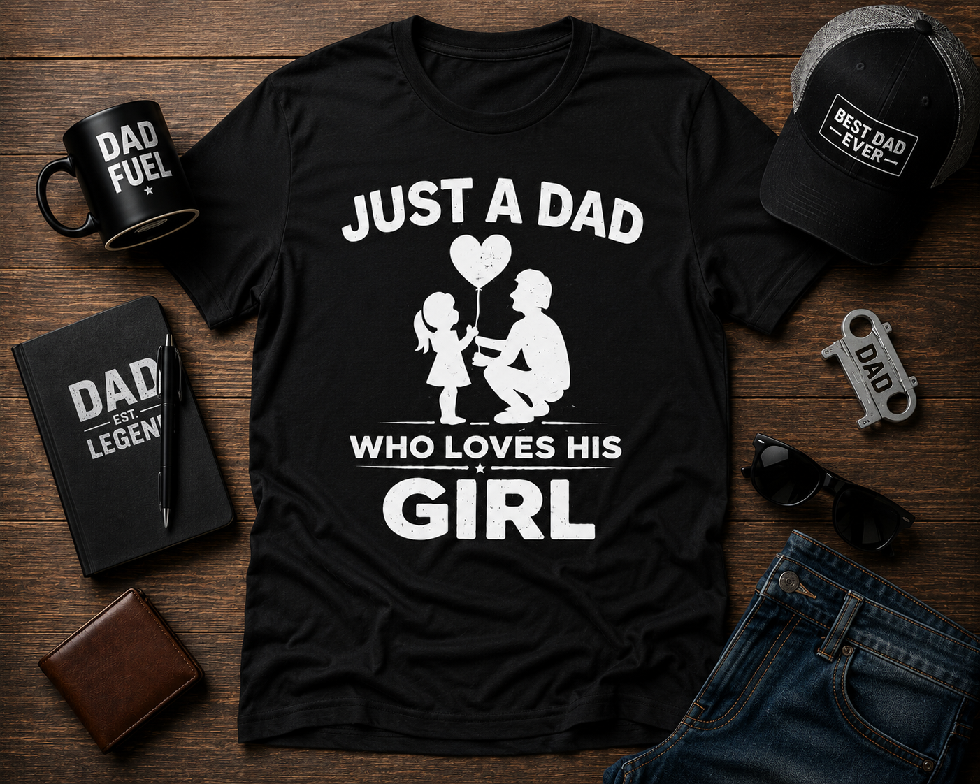 Just A Dad Who Loves His Girl Vinyl T-Shirt | Father Daughter Tee
