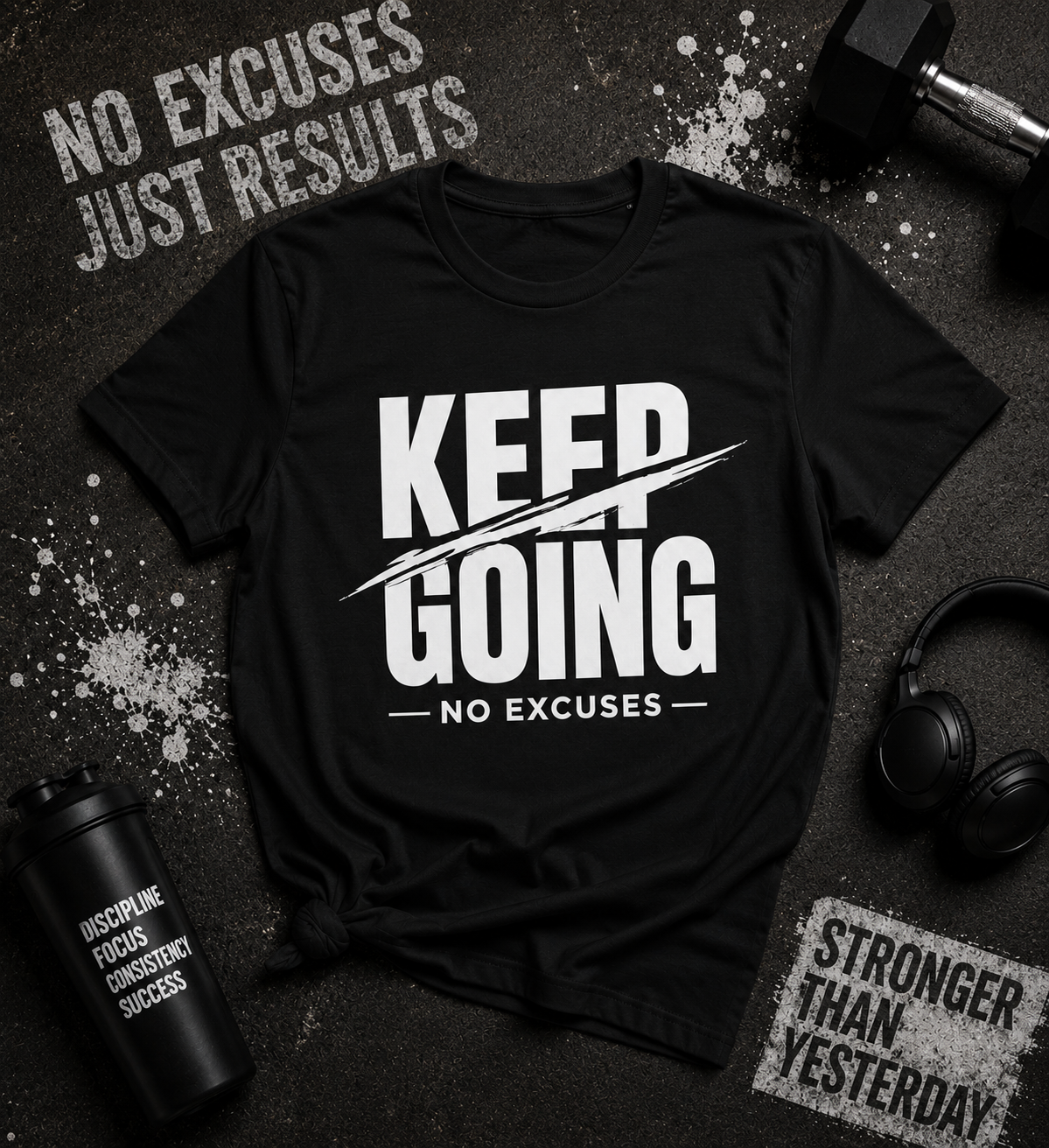 Keep Going No Excuses Motivational Vinyl T-Shirt