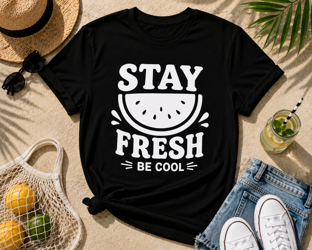 Stay Fresh Be Cool Watermelon Vinyl T-Shirt | Cute Summer Fruit Tee