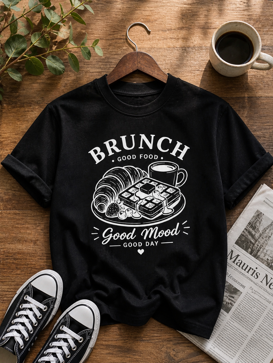 Brunch Good Mood Vinyl T-Shirt – Coffee & Waffle Aesthetic Tee