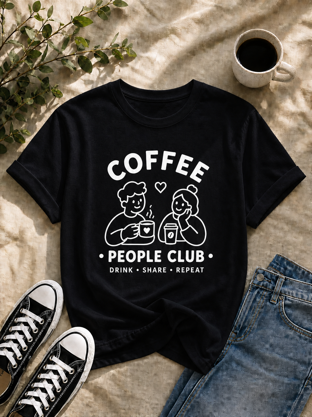 Coffee People Club Vinyl T-Shirt – Cute Coffee Lover Café Tee