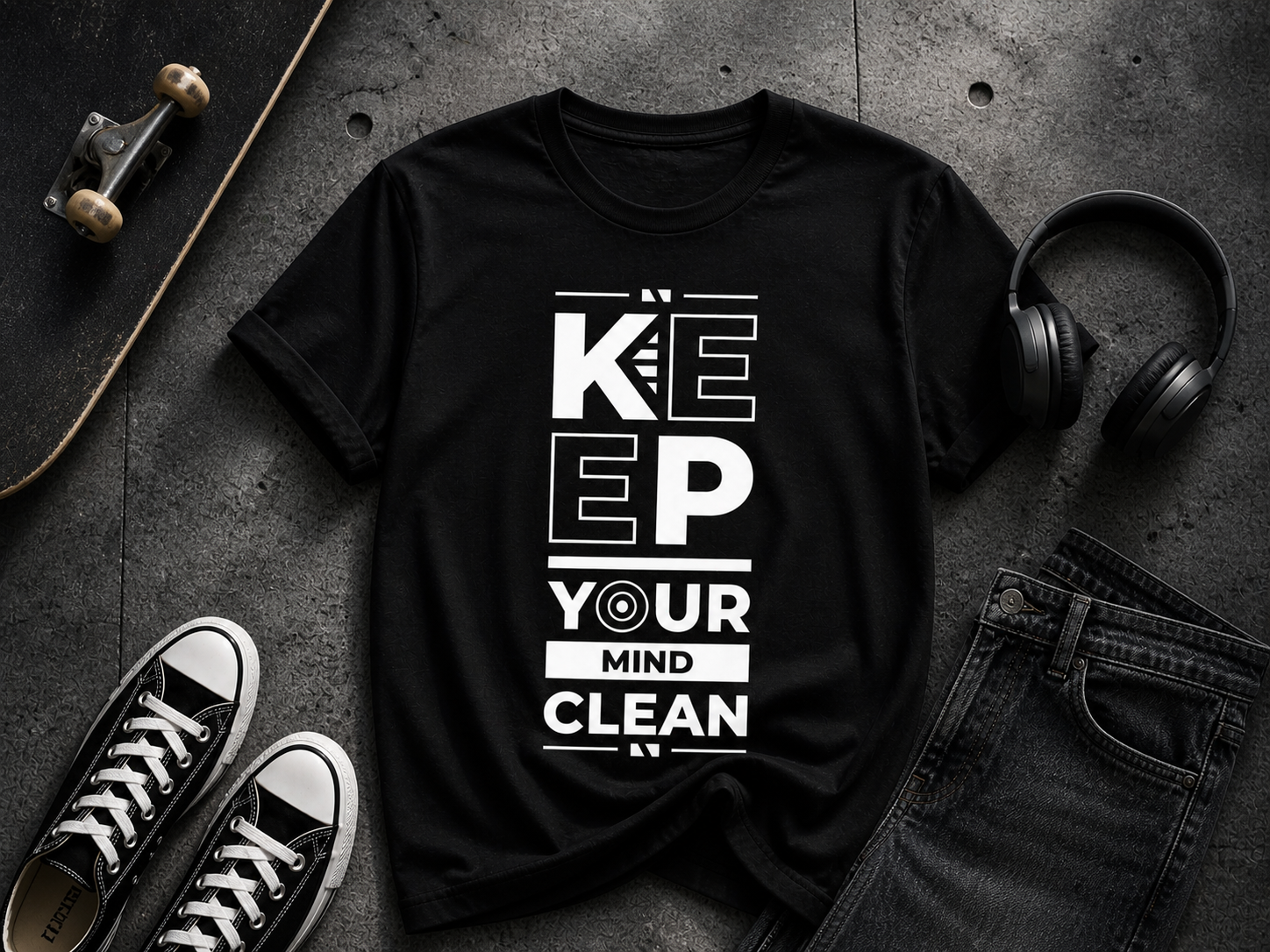 Keep Your Mind Clean Motivational Typography Vinyl T-Shirt
