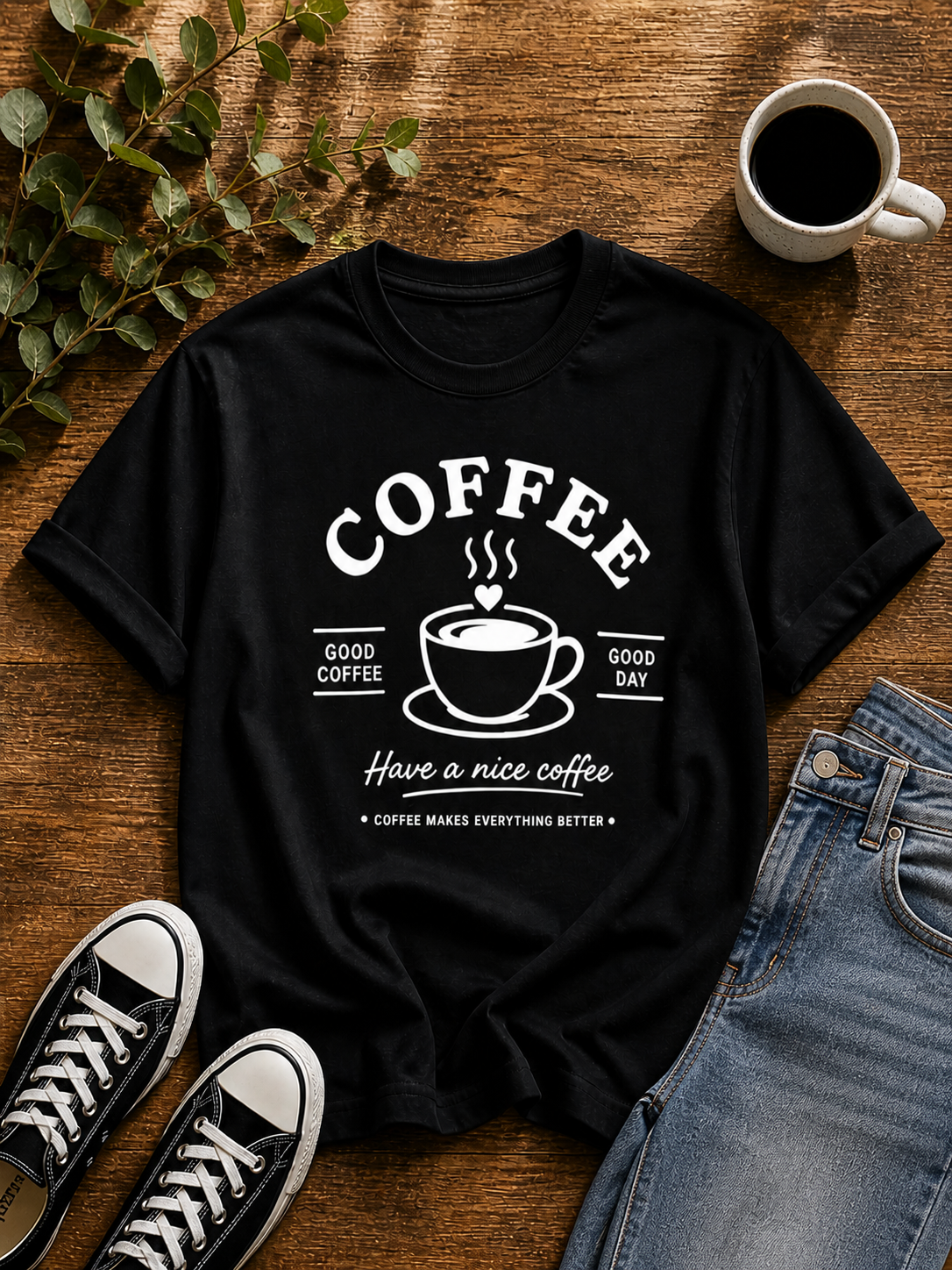 Coffee Lover Vinyl T-Shirt – Good Coffee Good Day Casual Tee